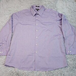 Claiborne Mens Shirt Button Up Purple 18 Fitted Wrinkle Free Casual Preppy 34 35